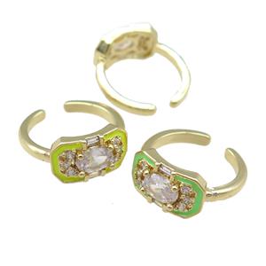 copper Rings pave zircon with enamel, gold plated, adjustable, mixed, approx 9-15mm, 17mm dia