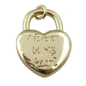 copper heart Lock pendant, carved, gold plated, approx 16-23mm