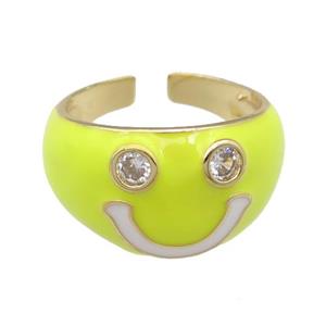 copper Yellow Enamel Ring with Emoji, gold plated, approx 13mm, 17mm dia