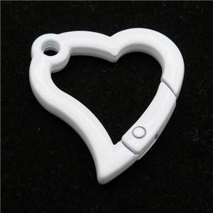 Alloy heart Carabiner Clasp with white Lacquered Fired, approx 29-30mm