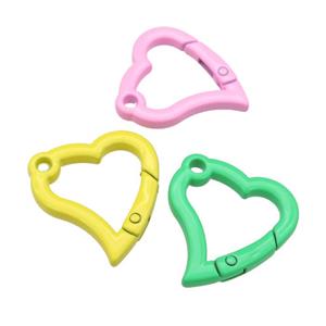 Alloy heart Carabiner Clasp with Lacquered Fired, mix color, approx 29-30mm
