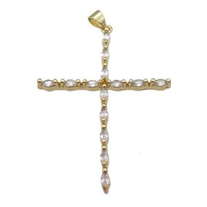 copper cross pendant pave zircon, gold plated, approx 36-50mm