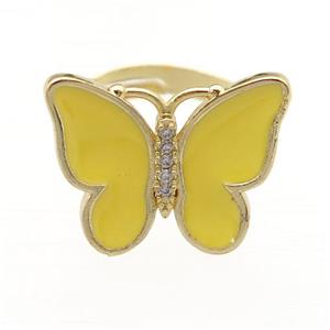 copper butterfly Rings with peach enamel, adjustable, gold plated, approx 16-20mm, 17mm dia