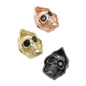 copper Skull charm beads pave zircon, mixed, approx 10-14mm, 2mm hole