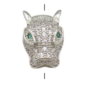 copper LeopardHead beads pave zircon, platinum plated, approx 10-15mm, 3mm hole