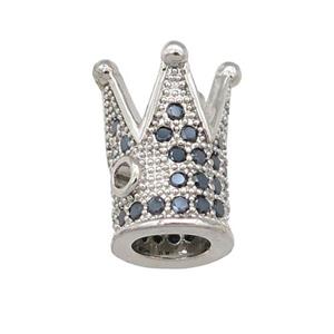 copper Crown beads pave zircon, platinum plated, approx 8-12mm