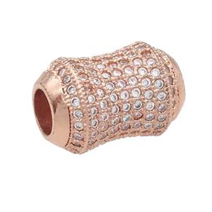 copper bamboo beads pave zircon, large hole, rose gold, approx 11-16mm, 5mm hole