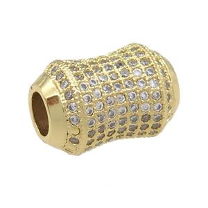 copper bamboo beads pave zircon, large hole, gold plated, approx 11-16mm, 5mm hole