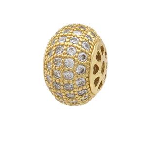 copper rondelle beads pave zircon, gold plated, approx 12mm