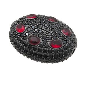 copper oval beads pave red zircon, black plated, approx 20-25mm
