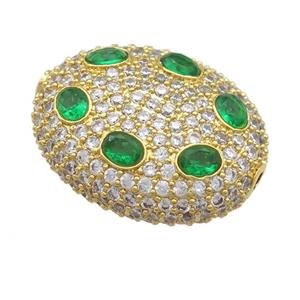 copper oval beads pave green zircon, gold plated, approx 20-25mm