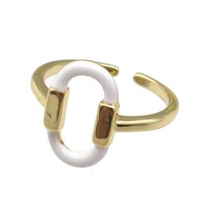 copper Ring with white enamel oval, gold plated, approx 9-14.5mm, 18mm dia