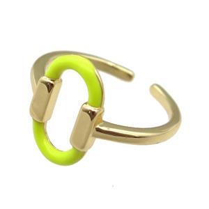 copper Ring with yellow enamel oval, gold plated, approx 9-14.5mm, 18mm dia