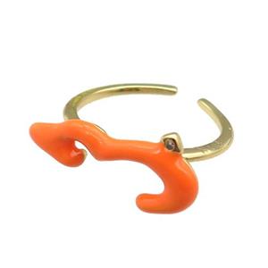 copper Ring with orange enamel, gold plated, approx 9-20mm, 18mm dia
