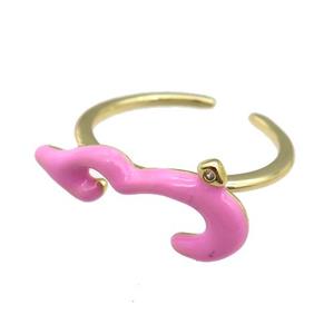 copper Ring with pink enamel, gold plated, approx 9-20mm, 18mm dia