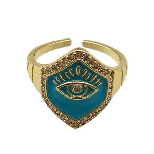 copper Ring with teal enamel, eye, gold plated, approx 16mm, 18mm dia