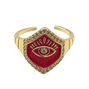copper Ring with red enamel, eye, gold plated, approx 16mm, 18mm dia