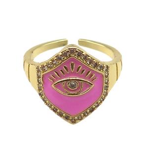 copper Ring with pink enamel, eye, gold plated, approx 16mm, 18mm dia