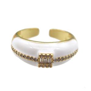 copper Ring pave zircon with white enamel, gold plated, approx 8mm, 18mm dia