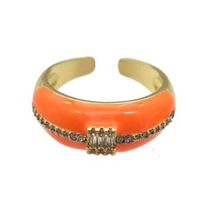 copper Ring pave zircon with orange enamel, gold plated, approx 8mm, 18mm dia