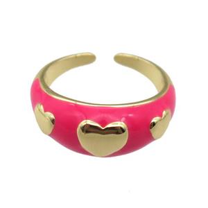 copper Ring with hotpink enamel, heart, gold plated, approx 10mm, 18mm dia