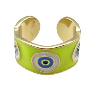 copper Ring with yellow enamel, evil eye, gold plated, approx 10mm, 18mm dia