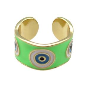 copper Ring with green enamel, evil eye, gold plated, approx 10mm, 18mm dia