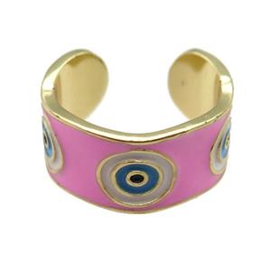 copper Ring with pink enamel, evil eye, gold plated, approx 10mm, 18mm dia