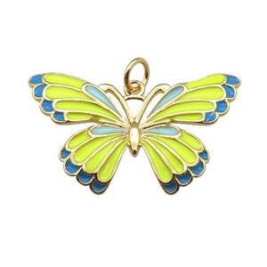 copper Butterfly pendant with yellow enamel, gold plated, approx 18-30mm
