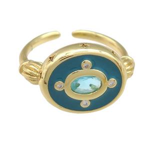 copper Rings with teal enamel, gold plated, approx 13-16mm, 18mm dia
