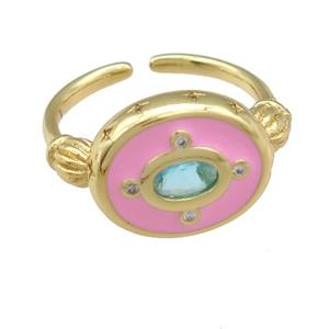 copper Rings with pink enamel, gold plated, approx 13-16mm, 18mm dia