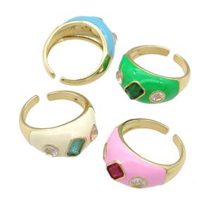 copper Rings paved zircon with enamel, gold plated, mixed, approx 11mm, 18mm dia