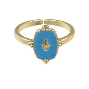 copper Ring with blue enamel, gold plated, approx 8-15mm, 18mm dia