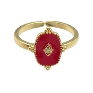 copper Ring with red enamel, gold plated, approx 8-15mm, 18mm dia