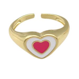 copper Ring with red enamel heart, gold plated, approx 9-11mm, 18mm dia