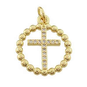 copper cross pendant paved zircon, gold plated, approx 17mm