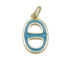 copper nose pendant with teal enamel, gold plated, approx 9-14mm