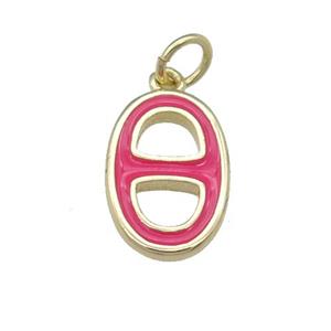 copper nose pendant with hotpink enamel, gold plated, approx 9-14mm