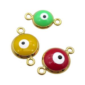 copper Evil Eye connector with enamel, gold plated, mixed, approx 10mm