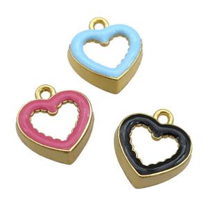 copper Heart pendant with enamel, gold plated, mixed, approx 17.5mm