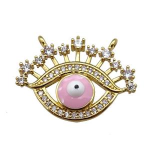 copper Eye pendant paved zircon with pink enamel, gold plated, approx 17-22mm