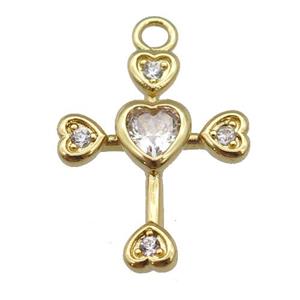 copper cross pendant paved zircon, gold plated, approx 14-18mm