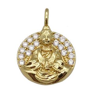 copper buddha pendant paved zircon, gold plated, approx 17mm