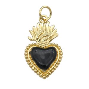 copper Milagro Heart pendant with black enamel, gold plated, approx 12-20mm