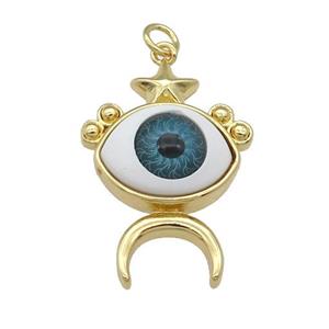 copper Evil Eye pendant, blue, gold plated, approx 19-25mm