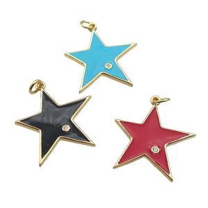 copper Star pendant with enamel, gold plated, mixed, approx 22mm