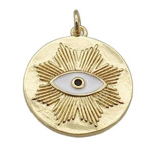 copper circle pendant with white enamel eye, gold plated, approx 20mm