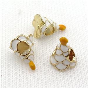 copper Christmas Tree beads with white enamel, large hole, gold plated, approx 10-13mm, 4mm hole