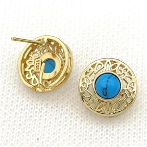 copper Stud Earring with turquoise, gold plated, approx 15mm