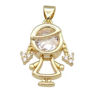 copper kid girl pendant pave zircon, gold plated, approx 17-20mm